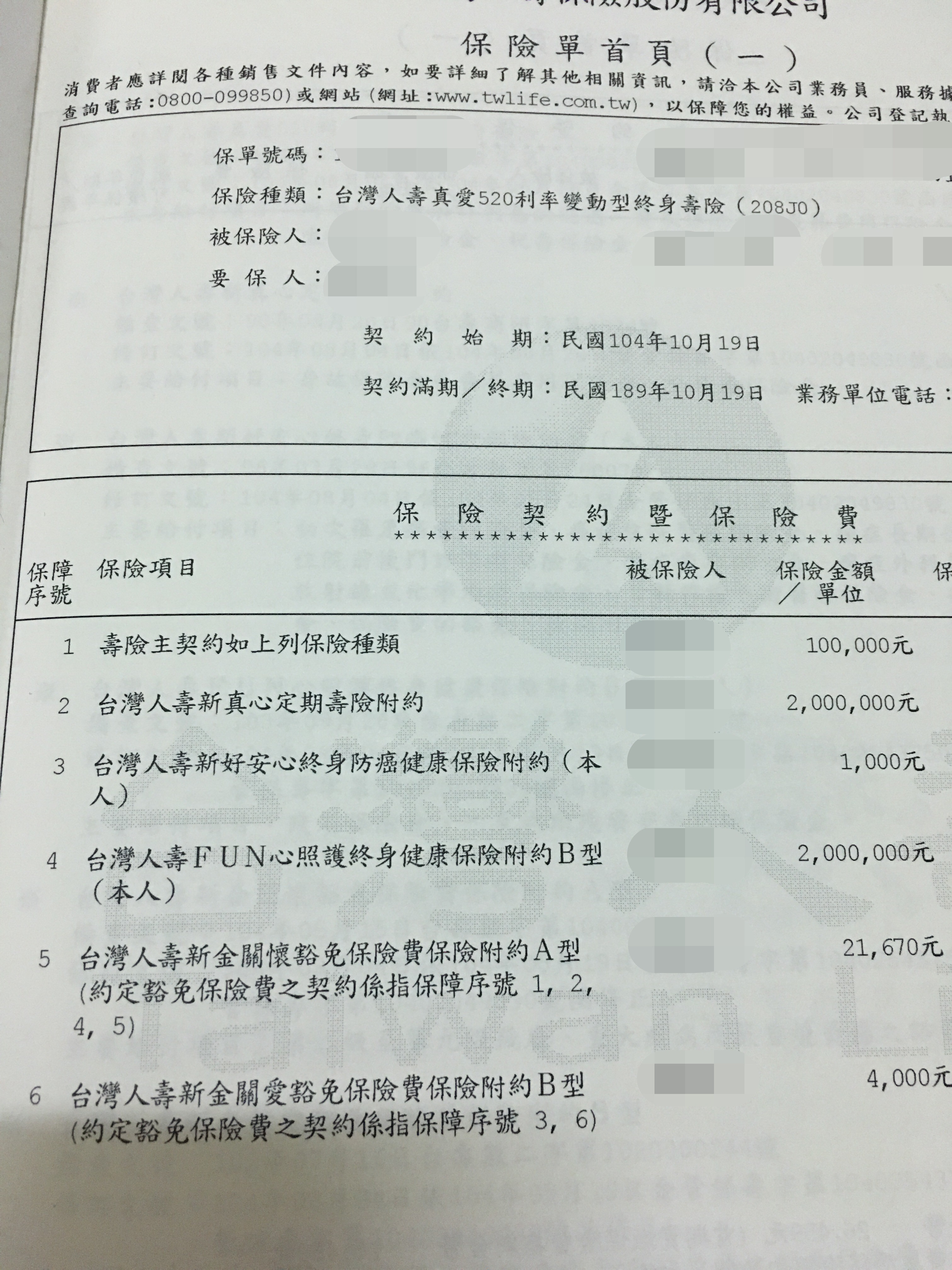 保單內容調整 針對台灣人壽實支實付醫療險及防癌險 My83 保險討論區